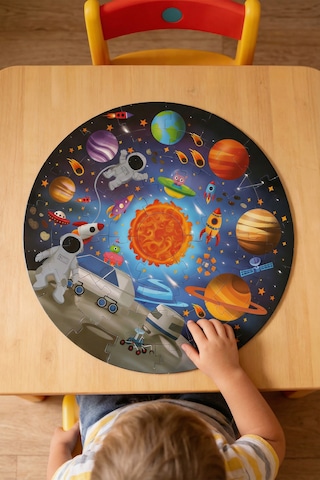 Mert Bebek Uzay Temalı 49 Parça Yuvarlak Çocuk Puzzle 3+ Yaş Eğitici Büyük Boy Puzzle 48 Cm Astronot
