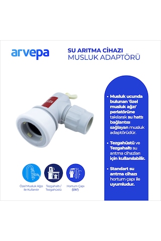 Arvepa Tezgahüstü Su Arıtma Cihazı Plastik Musluk Adaptörü - 3 Çıkışlı (1/4" Uyumlu)