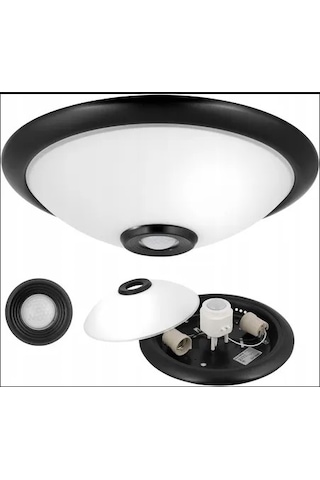 Horoz Sensörlü Tavan Armatür 360d 2xe27 Siyah Kasa Plastik Cam-gövde Siyah