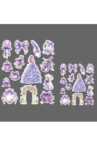 Violet Lady-vintage Sticker Set Mat Kağıt - 2li Etiket Seti- Mor Lady- Ajanda Defter Süsleme-journal Süsleme Mor