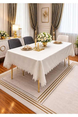 Home Fransız Dantelli Linen Kumaştan Lüks Masa Örtüsü