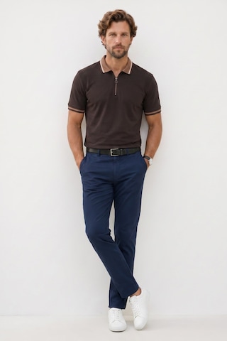 Tudors Erkek Slim Fit Dar Kesim %100 Pamuk Kısa Kollu Yarım Fermuarlı Kahverengi Polo Yaka Tişört-50746