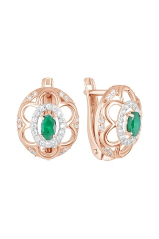 Pavlova Jewelry Küpeler Gümüş, Doğal Akik Ve Elmas İle Büyük 122214077 Yeşil