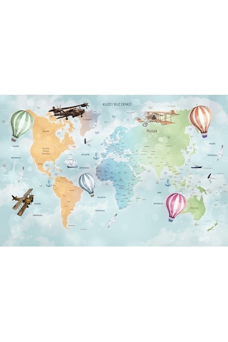 Dünya Haritası Ülkeler Renkl Eğitici Duvar Kağıdı