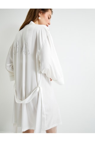 Koton Bride Sabahlık Saten Beli Kuşaklı Parlak Taş Baskılı Bridal Beyaz 4slk70001mw Beyaz