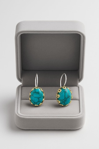 Lale Serisi El İşi Firuze Turkuaz Taşlı Gümüş Kadın Küpe Gümüş