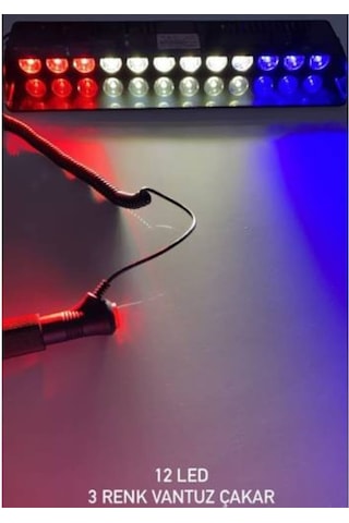 12 Ledli Cam Içi Çakar Vantuzlu Çakar Lamba Kırmızı-Beyaz-Mavi (508068784)