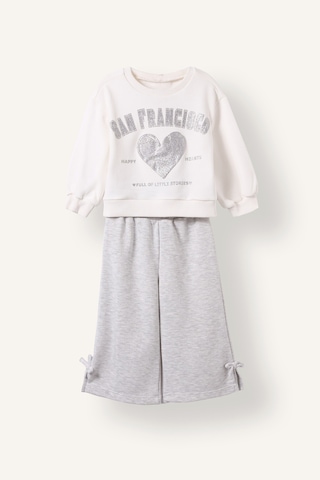 Defacto 2li Takım Baskılı Sweatshirt Eşofman Altı Kız Bebek I7733a526auer105 Ekru-er105