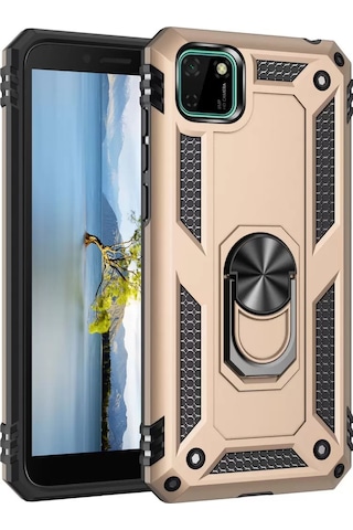 Newface Huawei Y5p Kılıf Sofya Yüzüklü Silikon Kapak - Gold Altın