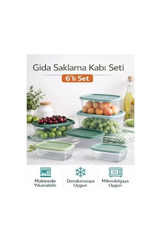 Piev 6 Parça Kapaklı Gıda Saklama Kabı Seti Yeşil