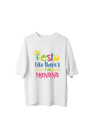 Paybuy Fiesta Ruhunu Yaşa Baskılı Erkek Oversize Tişört Beyaz