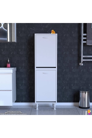 Modilayn İlkim Modern Çamaşır Ünitesi, 50x138x32,5 Cm Gizli 4 Göz Minimalist Akıllı Sepetli Dolap Beyaz