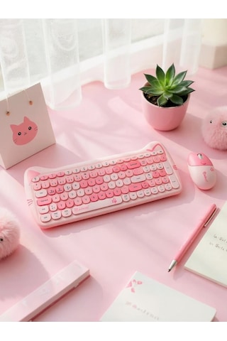 NDNeed ND-CAT100DUAL Sevimli Kedi Kablosuz Q Klavye Mouse Set