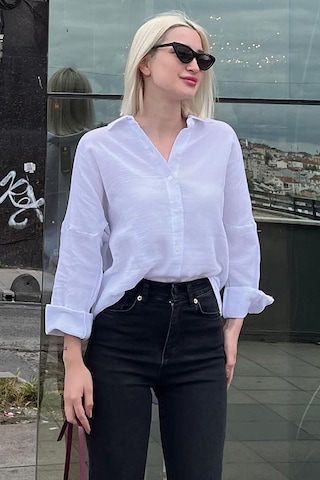 Madmext Beyaz Muslin Kumaş Basic Kadın Gömlek Mg1660-beyaz Beyaz