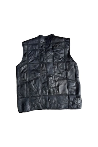 Patchwork Içi Kürk-Dışı Süet Hakiki Deri Biye Siyah-Beyaz Yelek