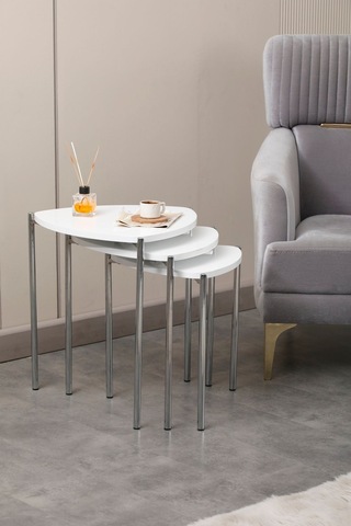 Krom Jasmin Zigon Sehpa 3'lü Siyah