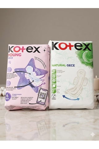 Kotex Natural Gece Kotex Young Gece 14+16 Anne Kız Paketi