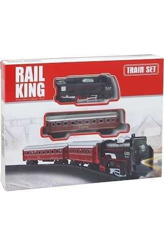 Rail King Oyuncak Tren Seti Pilli 12Parça Raylı Vagonlu Kara Tren