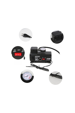 220 Volt-12 Volt 250 Psi Psi Kompresör Lastik Hava Şişirme Oto Pompası Fişli Çakmaklıklı 1