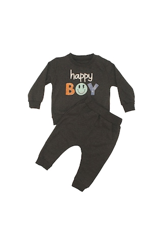 Bebegen Erkek Bebek Antrasit Gri Happy Boy Yazılı 2'li Takım Çok Renkli