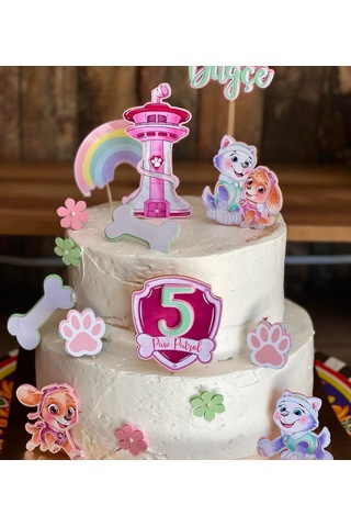 Paw Patrol Temalı İsme Özel Kız Çocuk Doğum Günü Pasta Süsü Seti