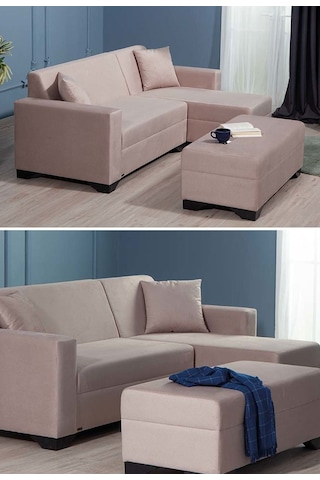 Toronto Salon/Oturma Odası Puflu Köşe Takımı - Krem