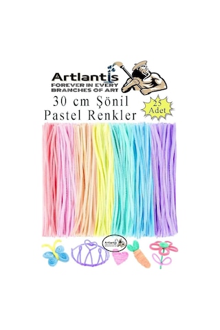 Şönil Pastel Renkler 30 Cm 25 Li 1 Paket Pastel Renkli Tüylü Tel Peluş Tel 30 Cm Elişi Okul Projeleri Süsleme Genel