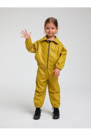 Kız Çocuk Yandan Cepli Beli Kolları Lastikli Bomber Ceket-14754 Yeşil