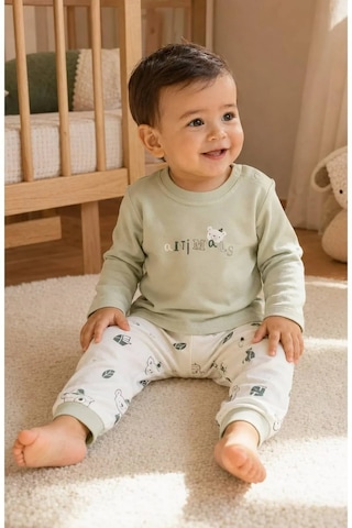 Ferasty İstanbul Unisex Bebek Pijama Takımı Ayıcık Baskılı Yeşil
