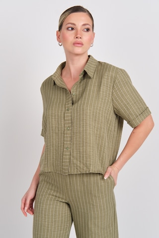Jdy Kadın Jdypower Çizgili Kısa Kollu Gömlek 15347235 Haki Haki