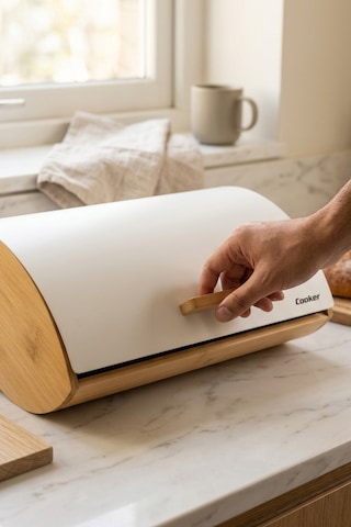 Cooker Novella Metal Kapaklı Bambu Ekmek Kutusu Ckr4543 Beyaz