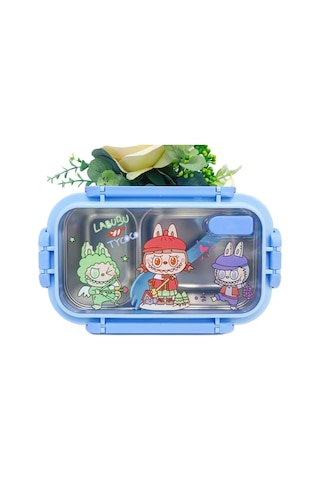 Mavi Labibu Paslanmaz Çelik Bölmeli Çocuk Yemek Seti - Sızdırmaz Mavi