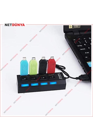 4 Port Usb 2.0 Çoklayıcı Hub Anahtarlı Işıklı On Off Düğmeli