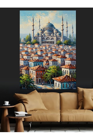 Ahşap Tablo Şehir Silüeti Ve Tarihi İstanbul