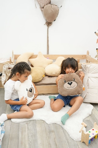 Mordesign Peluş Ayı Yastık, Sevimli Ayı Nakışlı Kırlent, Peluş Ayı Oyuncak, Bebek Yastık, Morbear Serisi Kahverengi