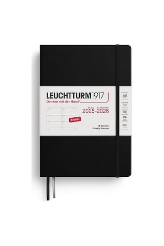 Leuchtturm1917 Orta Boy A5 18 Aylık Haftalık Ajanda 2026 Sert Kapak, İngilizce, Siyah 372808