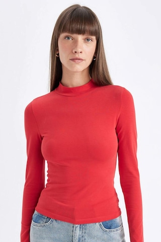 Defacto Kırmızı Slim Fit Dar Kesim Yarım Balıkçı Yaka Casual Basic Düz Uzun Kollu Tişört D3575AX24AURD227 Kırmızı