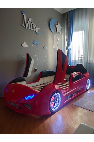 Lambo - Kapılı, Koltuklu Arabalı Yatak, Premium, Kırmızı Tek Kişilik