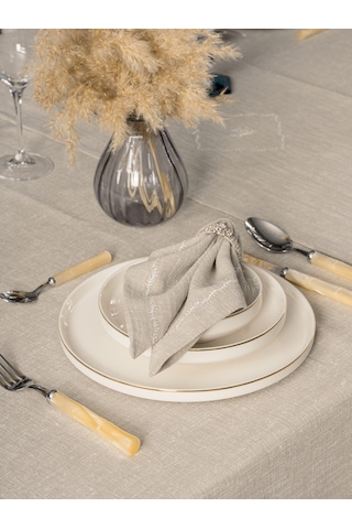 Cotton Box Keten Masa Örtüsü Takımı Pera Toprak 175x240