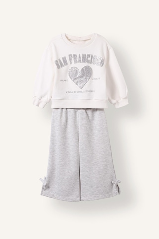 Defacto 2li Takım Baskılı Sweatshirt Eşofman Altı Kız Bebek I7733a526auer105 Ekru-er105