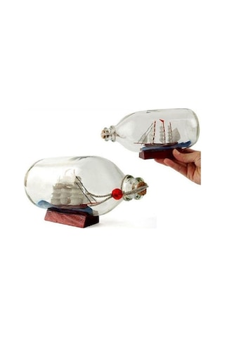 Büyük Boy Cam Şişe İçerisinde Gemi Biblosu 19-9 Cm Dekoratif Hediyelik Gemi Maketi Kabasakal Gemi