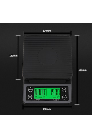 Ranyeek Kahve Ve Pastane Mutfağı İçin 0.1g Hassasiyetli 3kg Maksimum Ağırlık, Zamanlayıcı Ve Çözümleme Fonksiyonlu Siyah Abs Elektro Nikal Tartı Pil Dahil Değil Siyah