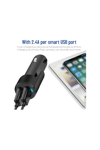 Konesam C5191 Siyah 3.1a Çift Usb Araç Şarj Cihazı - 12-24v Girişli Abs Ve Aluminyum Materyal