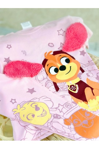 Lolliboomkids Pembe Renk Peluş Kulak Detaylı Itfaiyeci Köpek Baskılı Pamuklu T-shirt Tayt Alt-üst Takım Pembe