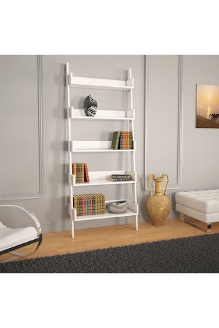 Pasifichome Only Raflı Beyaz Merdiven Kitaplık / Duvara Monte Kitaplık