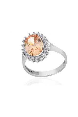 Gümüş Turuncu Taşlı Oval Kadın Yüzük