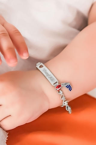 Papatya Silver 925 Ayar Gümüş Rodyum Kaplama Uğur Böcekli Lacivert Ayaklı Isimli Erkek Bebek Künyesi