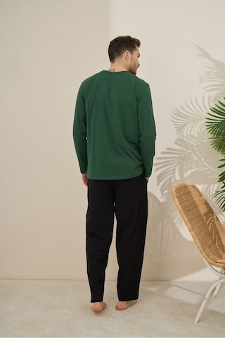 Formo Erkek %100 Pamuk Uzun Kollu Baskılı Kaliteli Pijama Takımı Yeşil