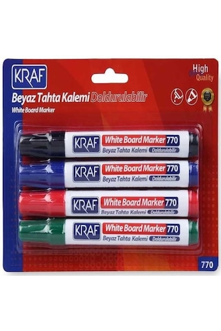 Kraf 770 Doldurulabilir Beyaz Tahta Kalem Seti 4'Lü