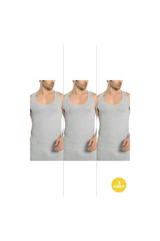 Cnt Erkek Basic Pamuklu Premium Klasik Atlet 3'lü Paket Gri Melanj Gri Melanj